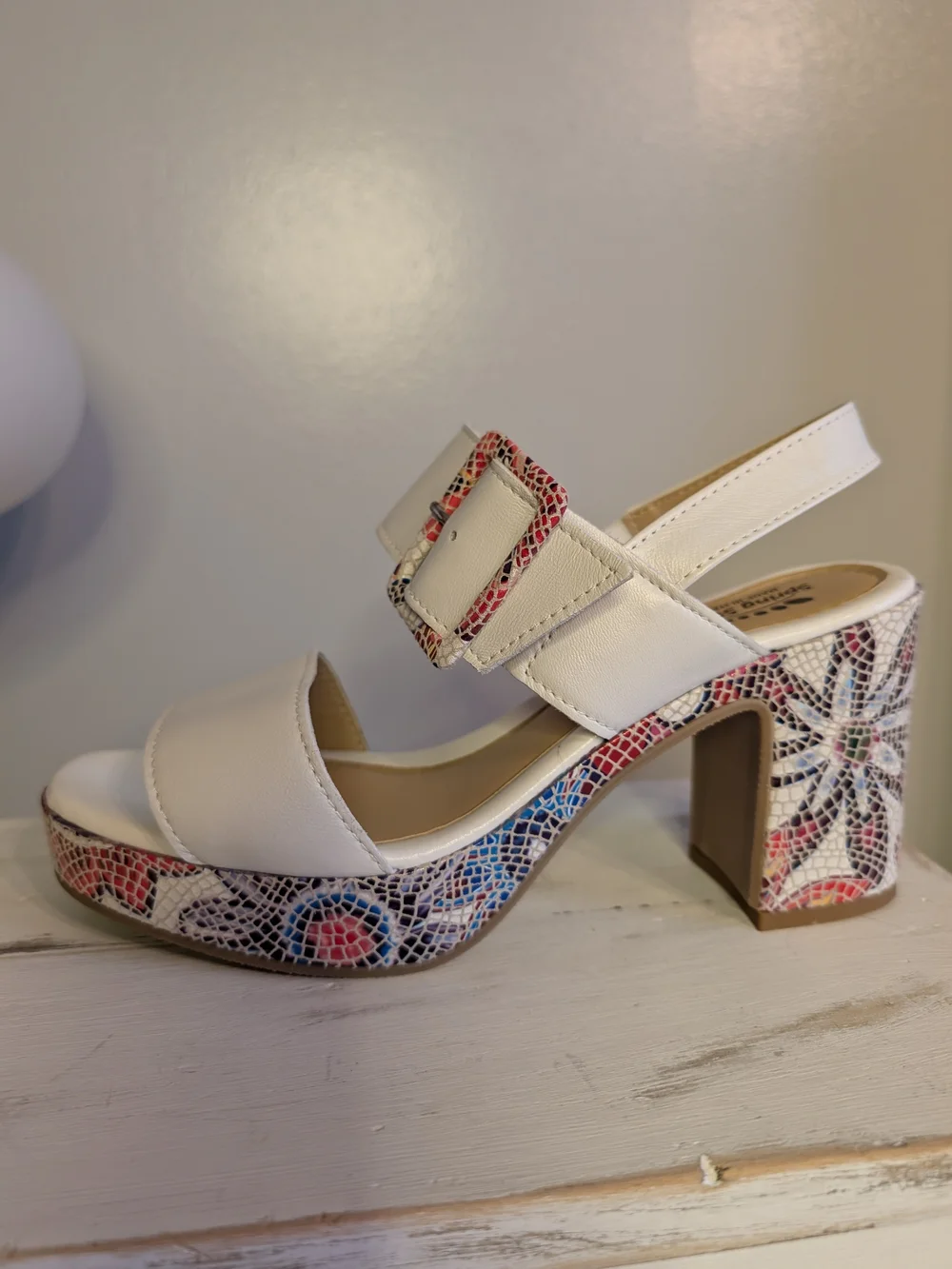 Spring Step, Azucar White Multi Platform Leather Slingbacks, 8.5 - NWOT!